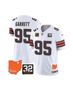 Men's Cleveland Browns #95 Myles Garrett White 2023 F.U.S.E. With Jim Brown Memorial Patch And 4-Star C Patch Vapor Untouchable Limited Stitched Jersey