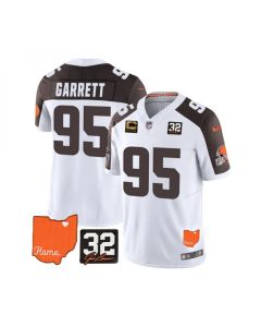 Men's Cleveland Browns #95 Myles Garrett White/Brown 2023 F.U.S.E. With Jim Brown Memorial Patch And 4-Star C Patch Vapor Untouchable Limited Stitched Jersey
