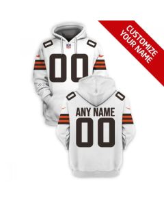 Men's Cleveland Browns Active Player Custom 2021 White Pullover Hoodie (2021)