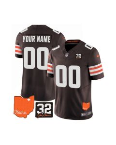 Men's Cleveland Browns Active Player Custom Brown 2023 F.U.S.E. With Jim Brown Memorial Patch Vapor Untouchable Limited Stitched Jersey