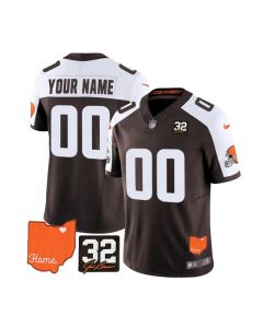 Men's Cleveland Browns Active Player Custom Brown/White 2023 F.U.S.E. With Jim Brown Memorial Patch Vapor Untouchable Limited Stitched Jersey