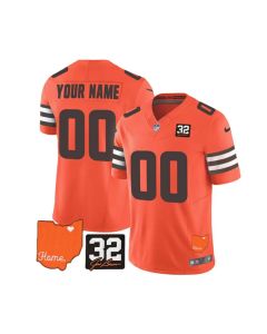Men's Cleveland Browns Active Player Custom Orange 2023 F.U.S.E. With Jim Brown Memorial Patch Vapor Untouchable Limited Stitched Jersey