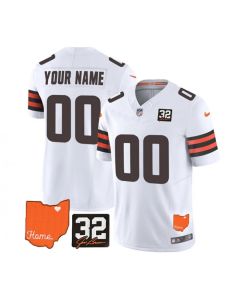 Men's Cleveland Browns Active Player Custom White 2023 F.U.S.E. With Jim Brown Memorial Patch Vapor Untouchable Limited Stitched Jersey