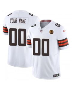 Men's Cleveland Browns Active Player Custom White 2023 F.U.S.E. With John Madden Patch Vapor Limited Stitched Football Jersey