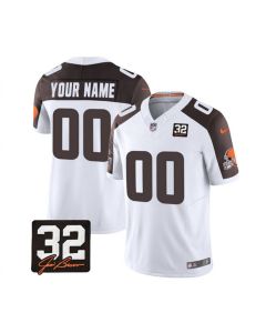Men's Cleveland Browns Active Player Custom White/Brown 2023 F.U.S.E. With Jim Brown Memorial Patch Vapor Untouchable Limited Stitched Jersey