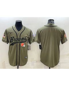 Men's Cleveland Browns Blank Olive 2022 Salute To Service Cool Base Stitched Baseball Jersey