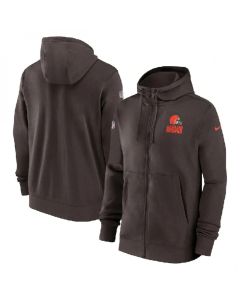 Men's Cleveland Browns Brown Sideline Club Performance Full-Zip Hoodie