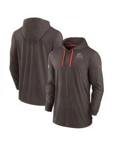 Men's Cleveland Browns Brown Sideline Pop Performance Pullover Long Sleeve Hoodie T-Shirt
