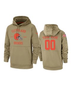 Men's Cleveland Browns Customized Tan 2019 Salute To Service Sideline Therma Pullover Hoodie