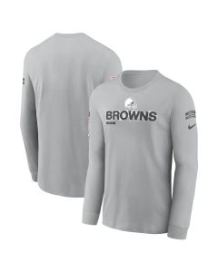 Men's Cleveland Browns Gray 2024 Salute To Service Long Sleeve T-Shirt (Gray)