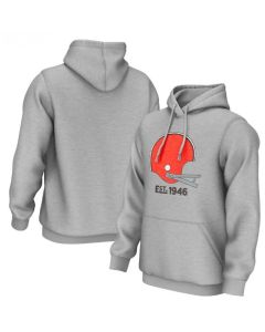 Men's Cleveland Browns Grey 75th Anniversary Helmet Logo Pullover Hoodie