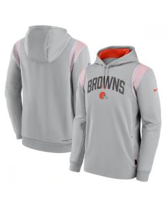 Men's Cleveland Browns Grey Sideline Stack Performance Pullover Hoodie 001
