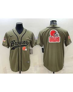 Men's Cleveland Browns Olive 2022 Salute To Service Team Big Logo Cool Base Stitched Baseball Jersey