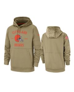 Men's Cleveland Browns Tan 2019 Salute to Service Sideline Therma Pullover Hoodie