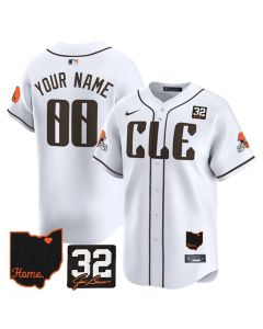 Men's Cleveland Browns White 2025 Jim Brown Memorial & Home Patch Vapor Limited Custom Jersey