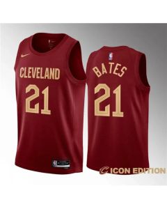 Men's Cleveland Cavaliers #21 Emoni Bates Wine 2023 Draft Icon Edition Stitched Jersey