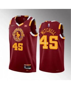 Men's Cleveland Cavaliers #45 Donovan Mitchell Wine Red 2021/2022 75th Anniversary City Edition Swingman Stitched Jersey