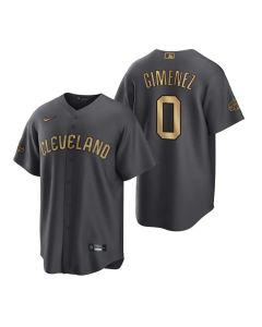 Men's Cleveland Guardians #0 Andres Gimenez 2022 All-Star Charcoal Cool Base Stitched Baseball Jersey