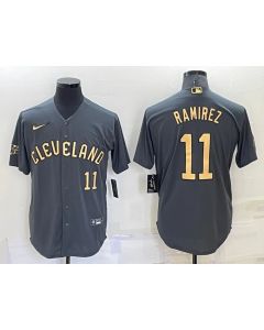 Men's Cleveland Guardians #11 Jose Ramirez 2022 All-Star Charcoal Cool Base Stitched Baseball Jersey (Charcoal)