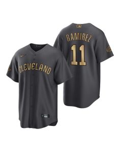 Men's Cleveland Guardians #11 Jose Ramirez 2022 All-Star Charcoal Cool Base Stitched Baseball Jersey