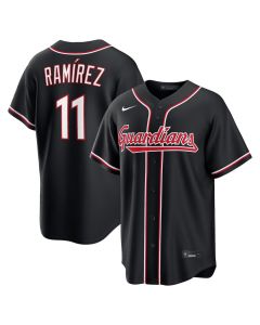 Men's Cleveland Guardians #11 Jose Ramirez Nike Fashion Replica Black Out Jersey (Black)