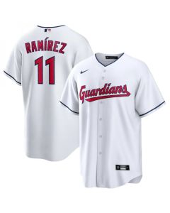 Men's Cleveland Guardians #11 Jose Ramirez White Cool Base Stitched Baseball Jersey