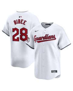 Men's Cleveland Guardians #28 Tanner Bibee White Home Replica Jersey