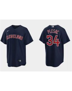 Men's Cleveland Guardians #34 Zach Plesac Navy Cool Base Stitched Jersey