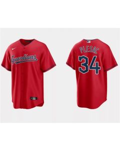 Men's Cleveland Guardians #34 Zach Plesac Red Cool Base Stitched Jersey