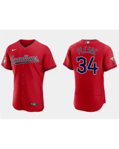 Men's Cleveland Guardians #34 Zach Plesac Red Flex Base Stitched Jersey