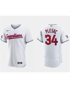 Men's Cleveland Guardians #34 Zach Plesac White Flex Base Stitched Jersey