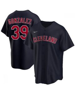 Men's Cleveland Guardians #39 Oscar Gonzalez Navy Cool Base Stitched Jersey