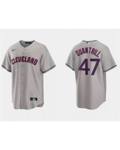Men's Cleveland Guardians #47 Cal Quantrill Grey Cool Base Stitched Jersey