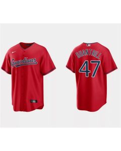 Men's Cleveland Guardians #47 Cal Quantrill Red Cool Base Stitched Jersey