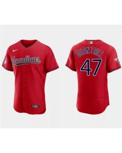 Men's Cleveland Guardians #47 Cal Quantrill Red Flex Base Stitched Jersey