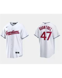 Men's Cleveland Guardians #47 Cal Quantrill White Cool Base Stitched Jersey