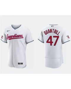 Men's Cleveland Guardians #47 Cal Quantrill White Flex Base Stitched Jersey