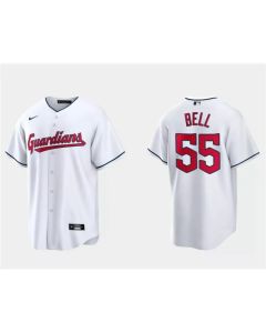 Men's Cleveland Guardians #55 Josh Bell White Cool Base Stitched Jersey