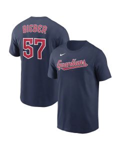 Men's Cleveland Guardians #57 Shane Bieber Navy Name & Number T-Shirt (Navy)