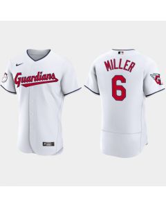Men's Cleveland Guardians #6 Owen Miller White Flex Base Stitched Jersey
