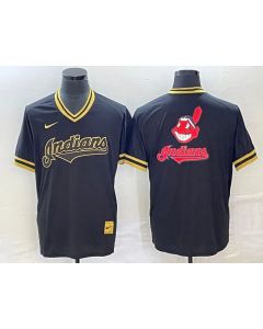 Men's Cleveland Guardians Black Team Big Logo Cool Base Stitched Jersey
