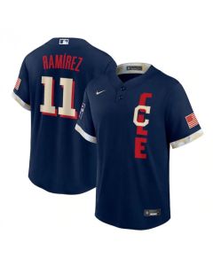 Men's Cleveland indians #11 Jose Ramirez 2021 Navy All-Star Cool Base Stitched Baseball Jersey