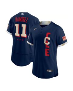 Men's Cleveland indians #11 Jose Ramirez 2021 Navy All-Star Flex Base Stitched Baseball Jersey