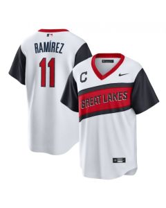 Men's Cleveland indians #11 Jose Ramirez 2021 White Little League Classic Home Cool Base Stitched Baseball Jersey