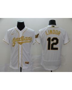 Men's Cleveland indians #12 Francisco Lindor 2020 White Golden Flex Base Stitched MLB Jersey