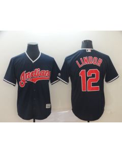 Men's Cleveland indians #12 Francisco Lindor Black Cool Base Stitched MLB Jersey