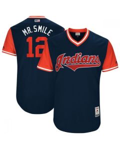 Men's Cleveland indians #12 Francisco Lindor 'Mr. Smile' Navy/Red Cool Base Stitched Baseball Jersey