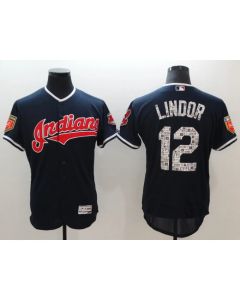 Men's Cleveland indians #12 Francisco Lindor Navy 2018 Spring Training Flexbase Stitched MLB Jersey