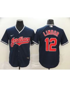 Men's Cleveland indians #12 Francisco Lindor Navy Cool Base Stitched MLB Jersey
