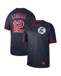 Men's Cleveland indians #12 Francisco Lindor Navy Cooperstown Collection Legend Stitched MLB Jersey